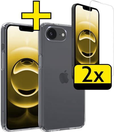 Hoesje - Met 2x Screenprotector - Geschikt voor Apple iPhone 16e - Sterk & Shockproof - Back Cover - Siliconen Case - Telefoon Hoes - Telefoonhoesjes - Transparant