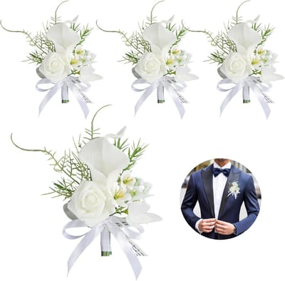 4x Handgemaakte Witte Calla Leelie Corsage Boutonniere voor Bruiloft en Feesten