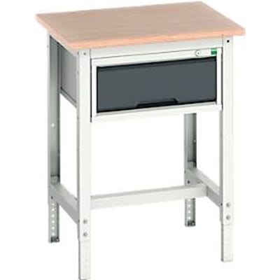 Bott verso werkbank, multiplex werkblad, 1 lade, met kruisschoorset, B 700 x D 600 x H 780 - 930 mm, RAL 7035 lichtgrijs / antracietgrijs
