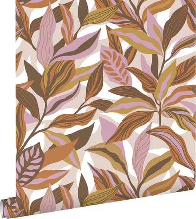 ESTAhome behang tropische bladeren bruin en paars - 50 x 900 cm - 131043