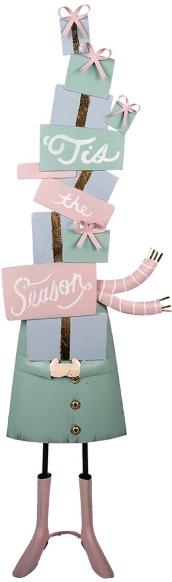 Clayre & Eef Kerstdecoratie Beeld Cadeau 28x14x90 cm Groen Metaal
