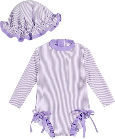 Zomerse Baby Meisjes Badpak met Lange Mouwen en Zonnehoed - UV Bescherming, Comfortabel en Stijlvol Zwemkleding voor Baby's