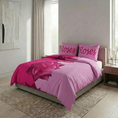 SENZATIONE 100% Katoen Percaline Dekbedovertrek 200x200/220-2x60x70 cm ROSES ROSE