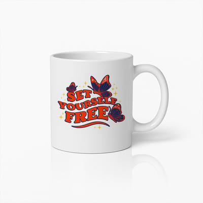 Set Yourself Free Mok 330ml – Inspirerende Vlinder Ontwerp Koffiebeker – Motiverend Cadeau voor Positiviteit, Vrijheid & Persoonlijke Groei