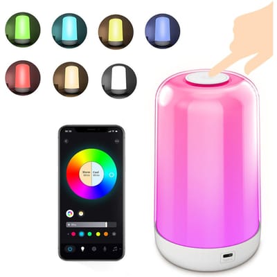 LED Nachtlampje 7 Kleuren Veranderend Slimme Touch Bediening Nachtkastlamp BT Afstandsbediening 3600mAh wit