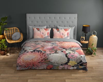 Good Morning dekbedovertrek bloemen - 2 persoons 200x200/220 cm - Perzik - 100% Katoen renforc�