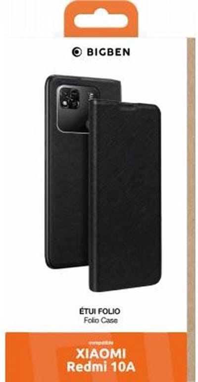 Bigben Connected, Hoesje geschikt voor Xiaomi Redmi 10A - Folio met Kaarthouder & Videostandaard, Zwart