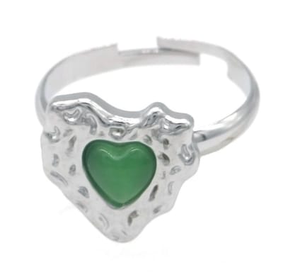 Ring – sieraad – accessoire – RVS – stainless steel – one size - zilverkleurig – groen - hartje - liefde - cadeau – geschenk – cadeau – feest – feestdagen – valentijn – cadeau