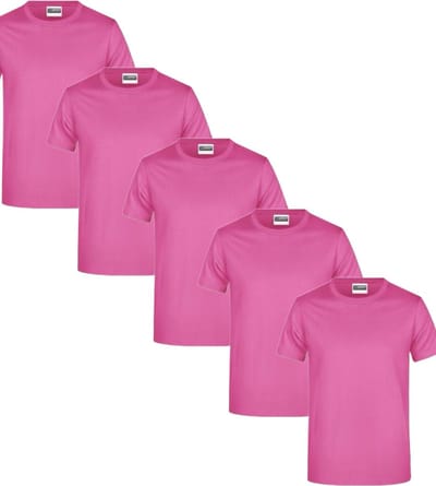 James & Nicholson 5 Pack Roze T-Shirts Heren, 100% Katoen Ronde Hals, Ondershirts Maat M