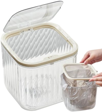 Prullenbak Bureau - Kleine Afvalbak - Bureau Opruimen - Met Drukdeksel - 15 cm Hoog - Transparant
