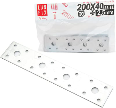 LUN FIX - Vlakverbinder 200x40x2,5mm - 10 stuks - Perforatieplaat - Staalverbinder - Verzinkt