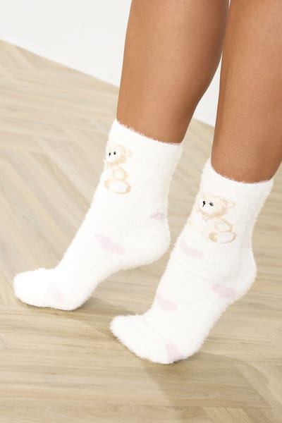 Yours 2Pack Witte En Roze Teddybeer Pluche Bedsokken Size 41-44