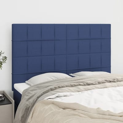 vidaXL - Hoofdbord - blauw - 144x5x118/128 - cm - stof