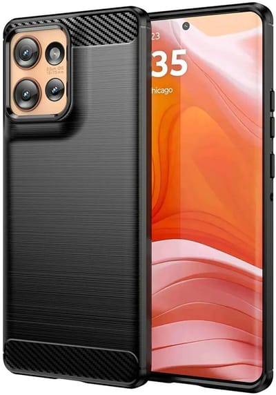 Geborsteld TPU Hoesje Geschikt voor Motorola Moto Edge 50 | Beschermhoes | Back Cover | Flexibel TPU | Stijlvol Carbon | Dun | Zwart