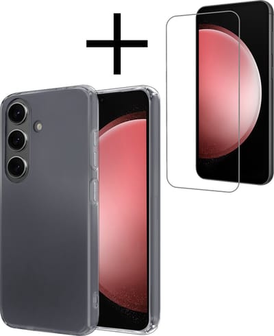 Hoesje - Met Screenprotector - Geschikt voor Samsung Galaxy S23 FE - Sterk & Shockproof - Back Cover - Siliconen Case - Telefoon Hoes - Transparant