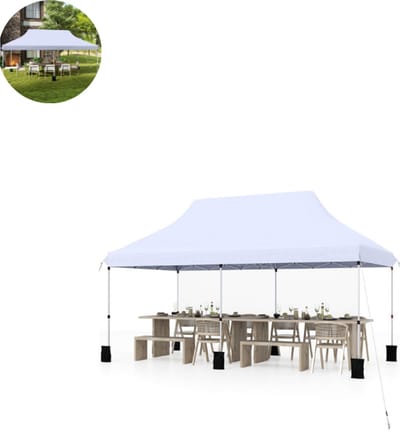 Partytent opvouwbaar - Paviljoen - 300x600 cm - Easy up - Waterdicht - met Zijwanden - Weerbestendig - Wit