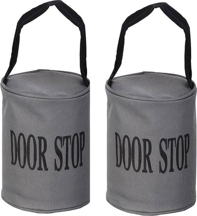 Set van 2 deurstoppers grijs met zwarte band gevuld met zand