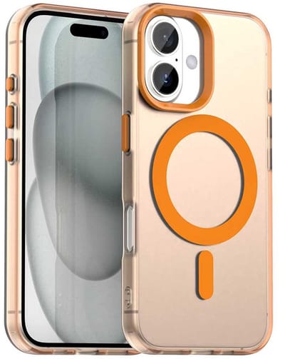 MagSafe Compatibel Backcover Hoesje Geschikt voor Apple iPhone 17 - Oranje & Semi-Transparant Design - Stijlvol & Goede Bescherming