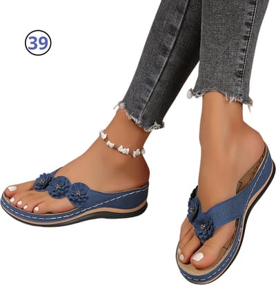 Livano Comfortabele Slippers - Badslippers - Teenslippers - Anti-Slip Slides - Flip Flops - Stevig Voetbed - Marineblauw - Maat 39