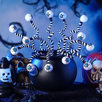 Halloween accessoires-halloween kostuum-halloween versiering-10 stuks Halloween oogbalprikkers Halloween bloemenprikkers - 25 cm takken Groene decoratieve stengels Rekwisieten Decoraties - Thuiskantoor Feest Binnen Gunsten - Zwart en wit