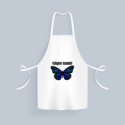 Akyol - blauwe vlinder met eigen naam Keukenschort - Vlinder - dieren liefhebber - iemand die houdt van vlinders - verjaardag - cadeau - kado - geschenk - 82 bij 71 cm