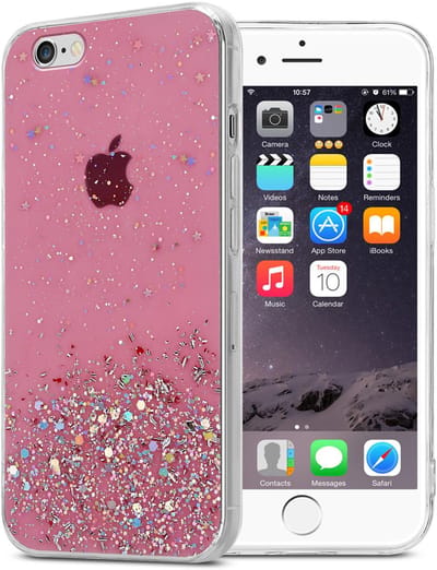 Cadorabo Hoesje geschikt voor Apple iPhone 6 / 6S in Roze met Glitter - Beschermhoes van flexibel TPU silicone met fonkelende glitters Case Cover Etui