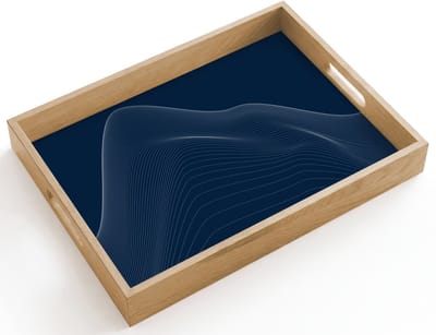 Dienblad hout 40x30 cm - Schootdienblad - Lijnen - Abstract - Blauw - Wit - Borrelplank rechthoek - Plateau dienbladen
