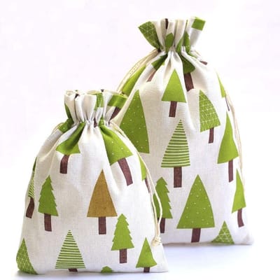 Cotton cadeauzakje met kerstmotieven (25x35 cm) - Voor kerstcadeaus
