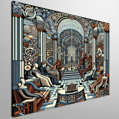 Pop art escher schilderij | Escher meets Pop Art: A Fusion of Optical Illusions | Kunst - 60x60 centimeter op Canvas | Foto op Canvas