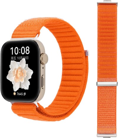 Stravo Nylon Horlogebandje met Klittenband – Geschikt voor Huawei Watch Fit 5 / Watch Fit 5 Pro / Watch Fit 4 / Watch Fit 4 pro / Watch Fit 3 – Geweven Smartwatch Bandje – Oranje