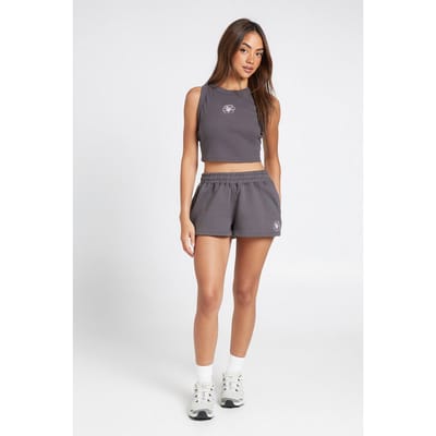 boohoo Dames Geborduurd Bloemen Vest En Sweat Short Trainingspak | Houtskool | Maat: Large