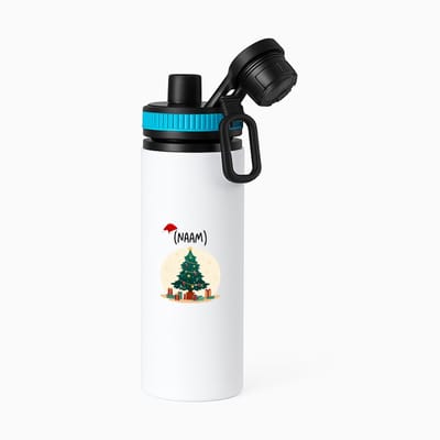 Hacebo® - Kerst kerstboom met eigen naam waterfles met draaidop blauw - Kerstmis - Kerst beker - winter - kerst - christmas - kerst cadeau - water fles - 850ML