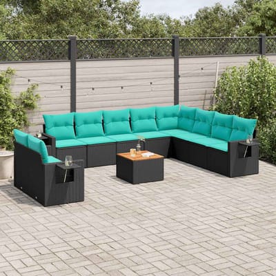 vidaXL - 11-delige - tuinbankset - met - kussens, - zwart - polyrotan