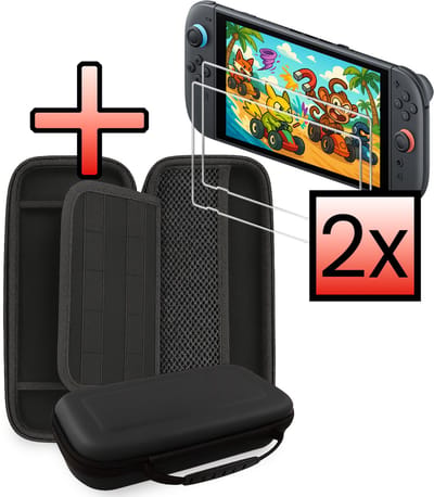 Hoesje Geschikt voor Nintendo Switch 2 Case Hoes Hard Cover Met 2x Screenprotector - Hoes Geschikt voor Nintendo Switch 2 Hoes - Zwart
