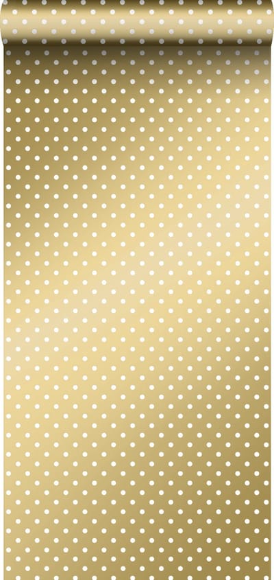 ESTAhome behang stippen glanzend goud en wit - 53 cm x 10.05 m - 139114