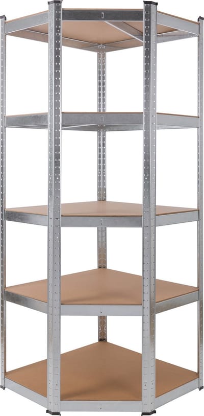 AREBOS Hoekrekken | rekken voor zwaar gebruik | boutloze rekken 875kg | gemakkelijk te monteren door plug-in systeem | 70x70x180 cm | 5 planken van MDF | tot 175 kg per plank | gegalvaniseerd