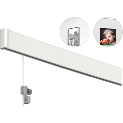 Artiteq Click Rail Foto- en Schilderijophangsysteem - 12 Meter Rails - 8x150 cm - Wit Primer - Inclusief Perlon Draden & Haken - Wandmontage Systeem