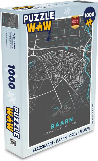 Puzzel Stadskaart - Baarn - Grijs - Blauw - Legpuzzel - Puzzel 1000 stukjes volwassenen - Plattegrond