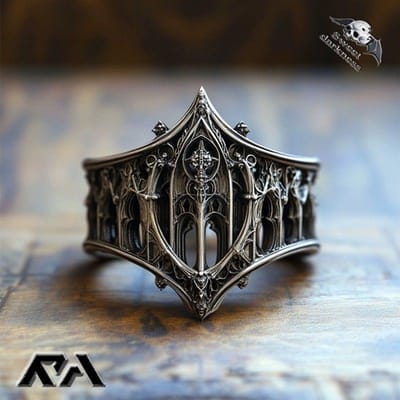 Anneaux Personnalité Rétro Couleur Cuivre Ancien Creusés Relief Couronne Château Pour Femmes Hommes Halloween Mode Bijoux Gothiques gray