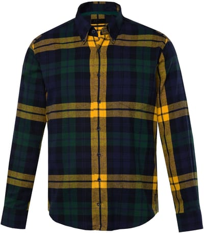 JP 1880 - Heren - Geruit flanellen overhemd lange mouw buttondown-kraag - Donkergroen - Maat 3XL