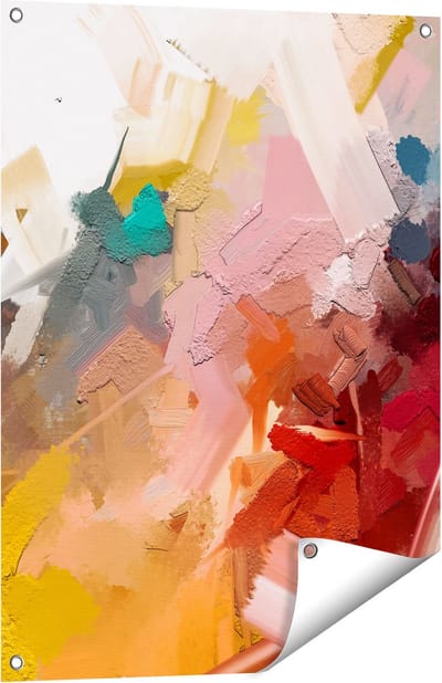 Gards Tuinposter Abstracte Kunst - Kleurrijke Olieverf - 60x80 cm - Tuindoek - Tuindecoratie - Wanddecoratie buiten - Tuinschilderij
