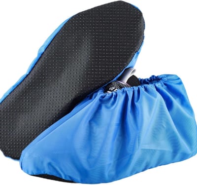 4 paar herbruikbare overschoenen - waterdicht, antislip, milieuvriendelijk, perfect om vloeren en tapijten schoon en netjes te houden - verdikte stofdichte overschoenen -Eén maat past iedereen - zoollengte is 31 cm-blauw