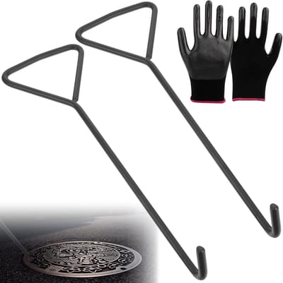 Kanaaldeksellifter - Schachthaak set - Rioolonderhoud uitvoeren - Ergonomisch driehoekshandvat - 25 cm - Zwart