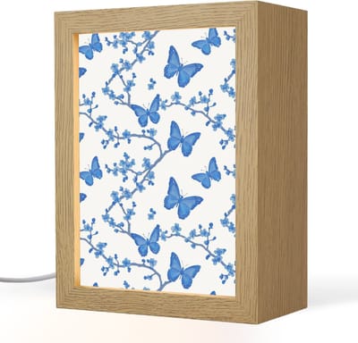 Tafellamp 15x20 cm - LED lamp - Vlinder - Bloemen - Blauw - Decoratieve tafellampen - Dimbaar - Tafellampje slaapkamer - Woonkamer binnen