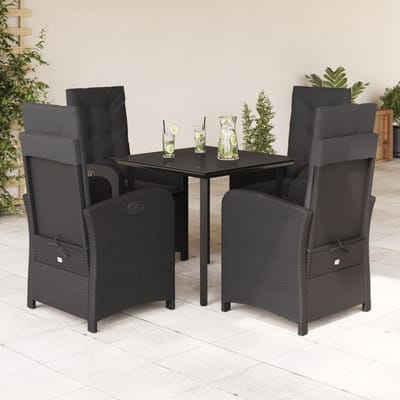 vidaXL - 5-delige - Tuinset - met - kussens - poly - rattan - zwart