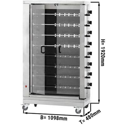 GGM Gastro Elektro Hähnchengrill - Glaskeramik - 38,4 kW - mit 8 Spießen für bis zu 48 Hähnchen Zilver