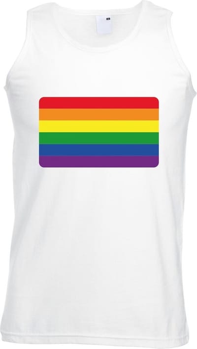 Gay pride singlet shirt/ tanktop met Regenboog vlag wit heren S
