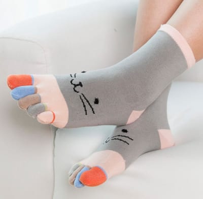 Teensokken - teen sokken - toe socks - grijs - roze - print kat - 36-40 - cadeau - voor haar