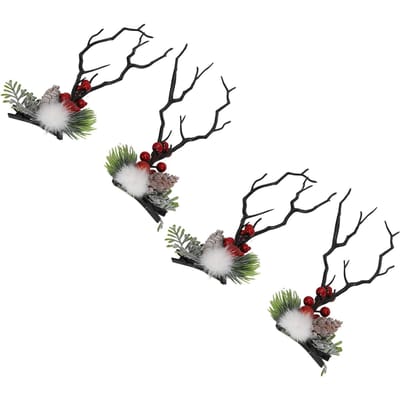 2 Paar Rendier Haarspelden Feeënstijl Kerst Geweien Haarclips Decoratieve Festival Haarspelden black