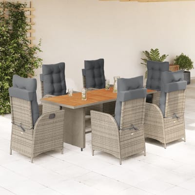 vidaXL - 7-delige - Tuinset - met - kussens - poly - rattan - grijs